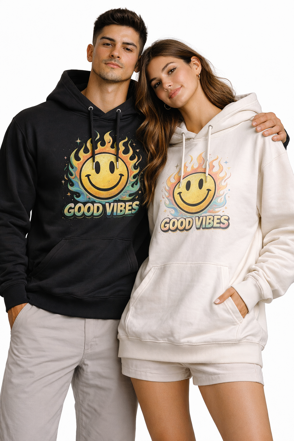 Good vibes and fiery smiles custom t-shirt design