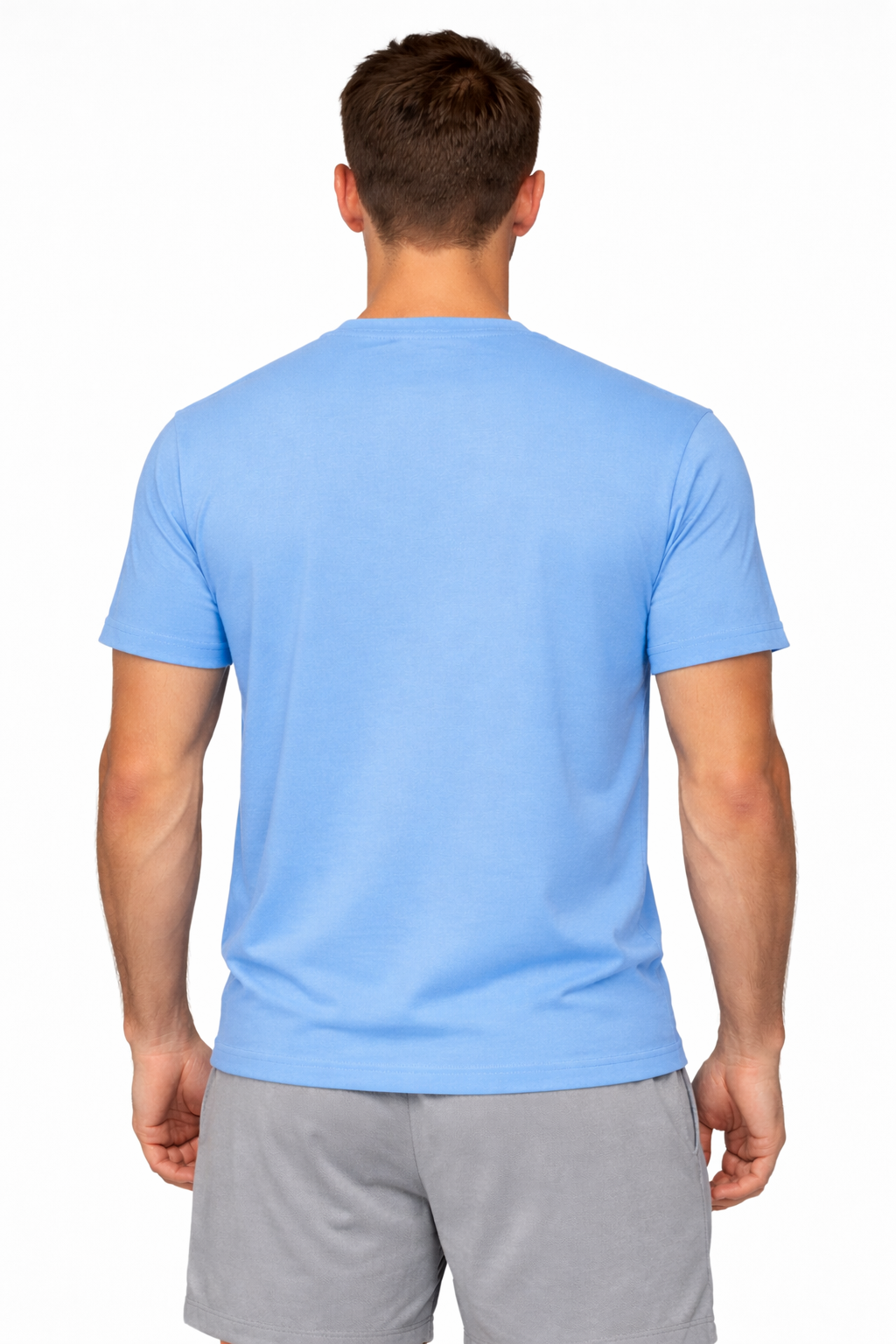 Blue custom men's t-shirt back view - reliable team uniforms