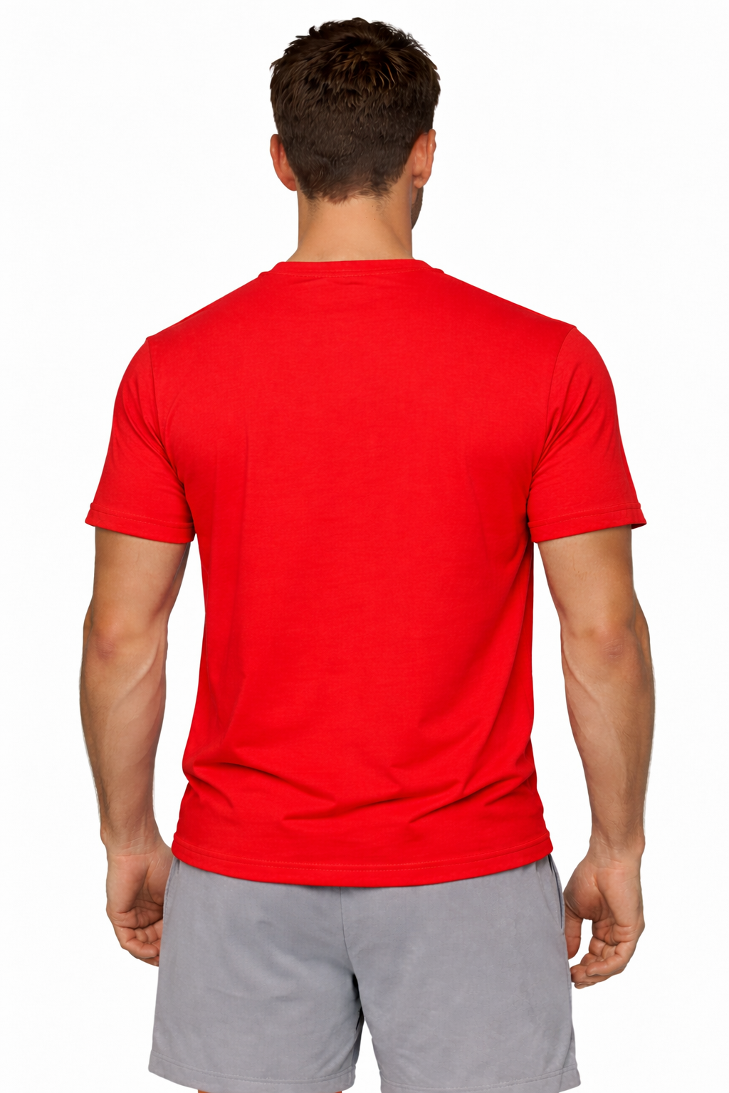 Red custom men's t-shirt back view - bold promotional shirts