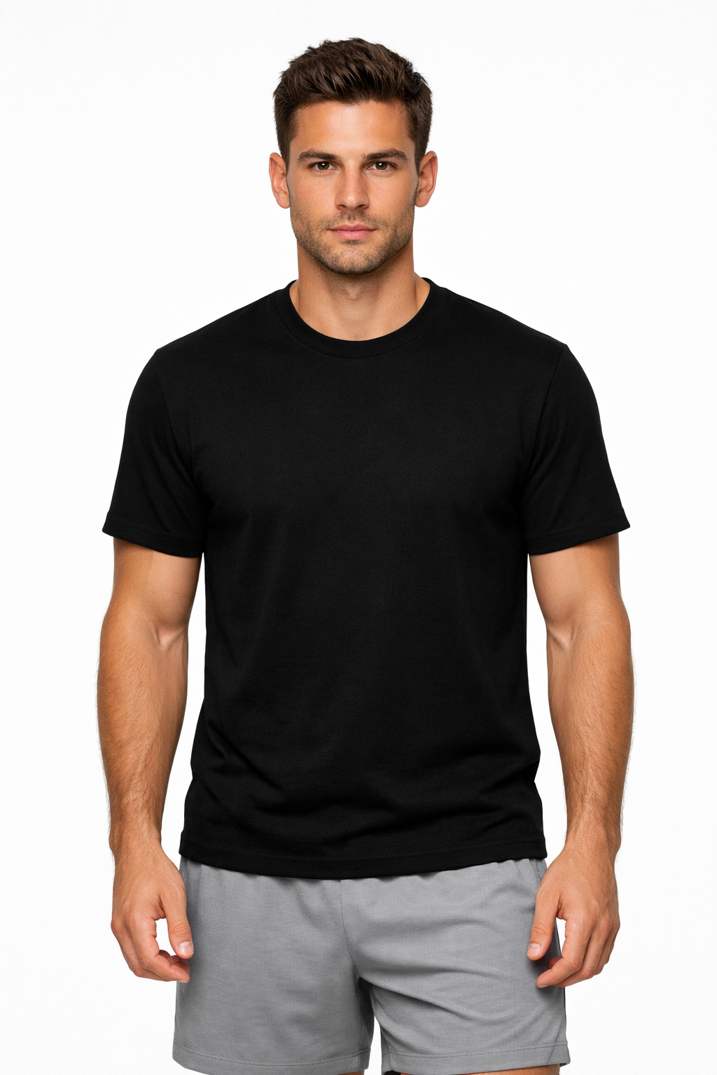 Black custom men's t-shirt front view - premium business apparel