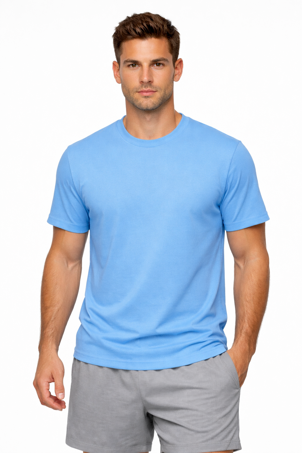 Blue custom men's t-shirt front view - reliable team uniforms