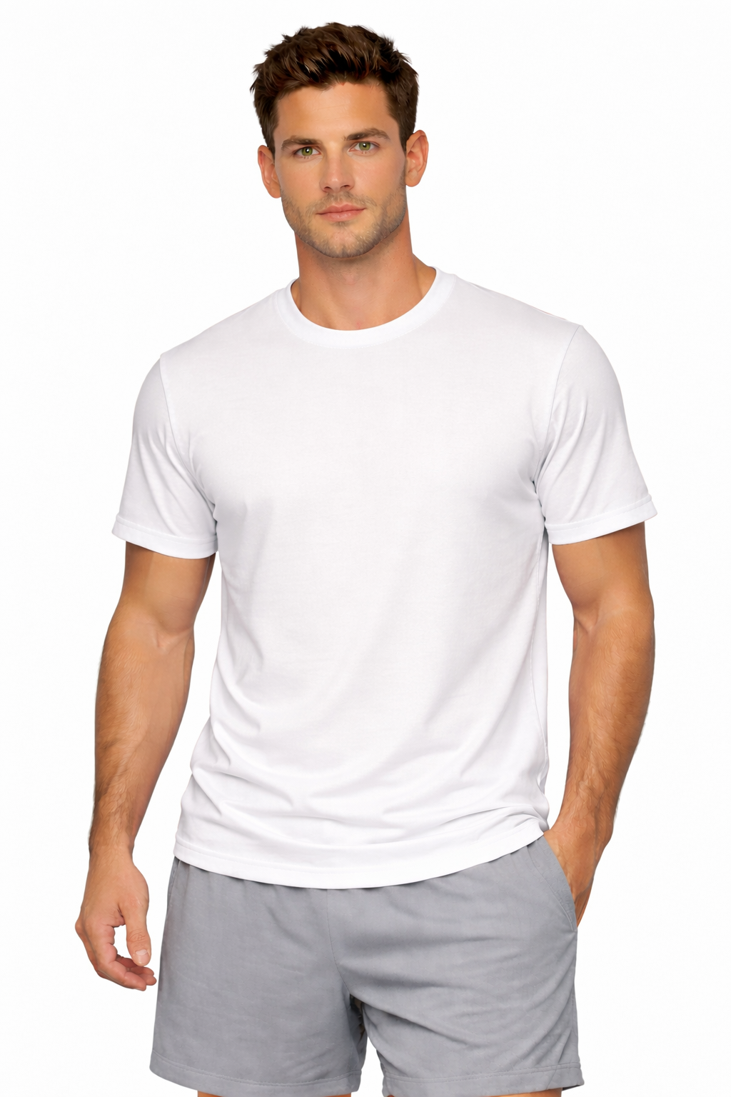 White custom men's t-shirt front view - clean professional uniforms
