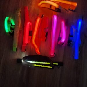 Dog Clearance in Fort Wayne, Indiana - LED Collars, Harness Kits and Leashes LED dog collar and leash sets in all colors lit up at night