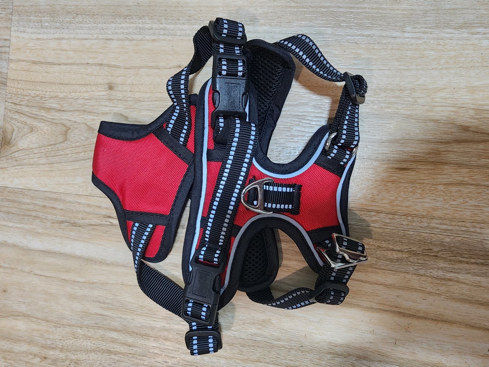 3 Piece Dog Harness Kit, No Pull Padded Reflective Harness with Handle, Heavy Duty Rope Leash and Reusable Pet Hair Remover, Small Medium Large XL Red small no pull padded reflective dog harness with control handle