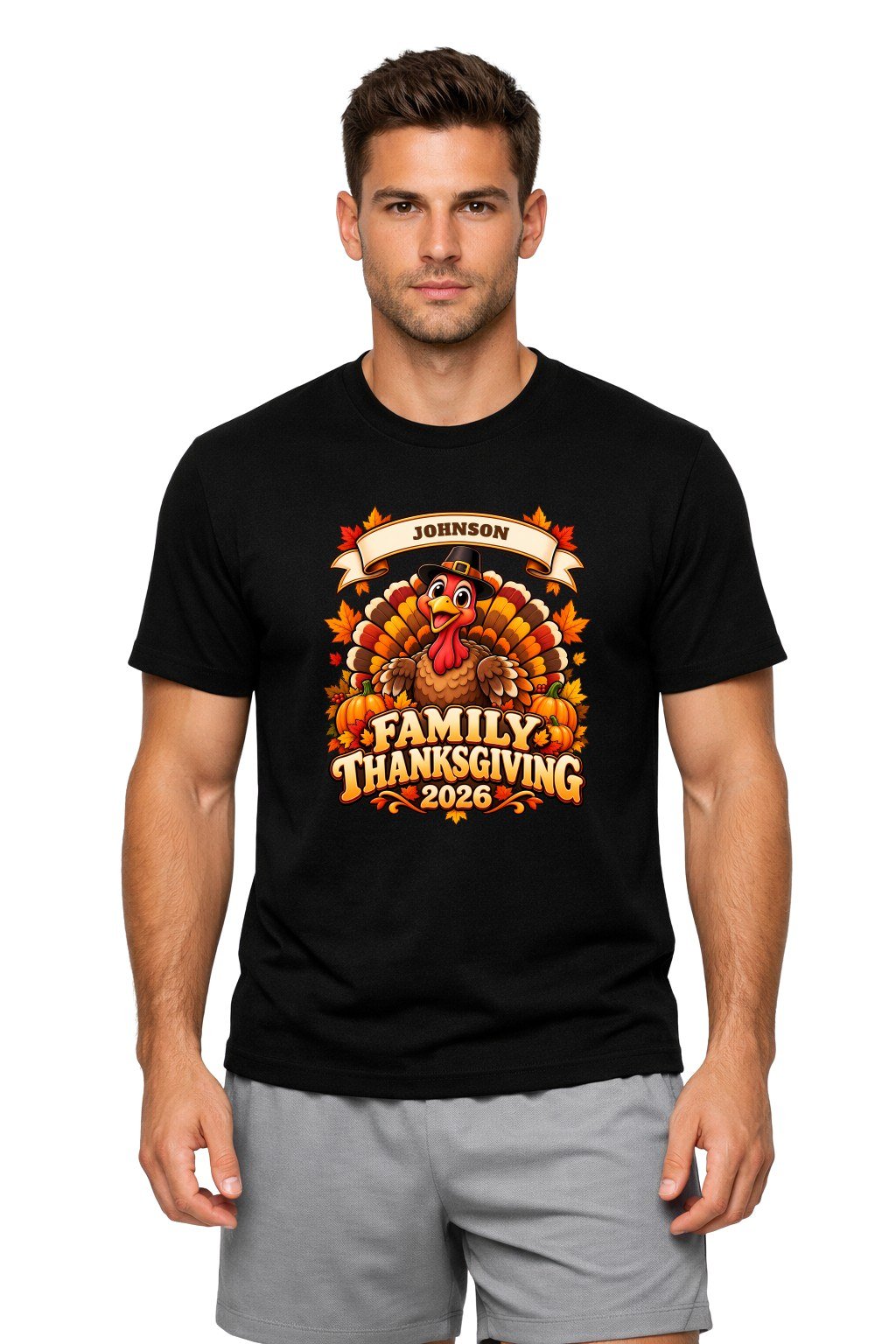 Family Thanksgiving Shirts 2026 - Custom Last Name Family Thanksgiving shirts 2026 with custom last name, black t-shirt