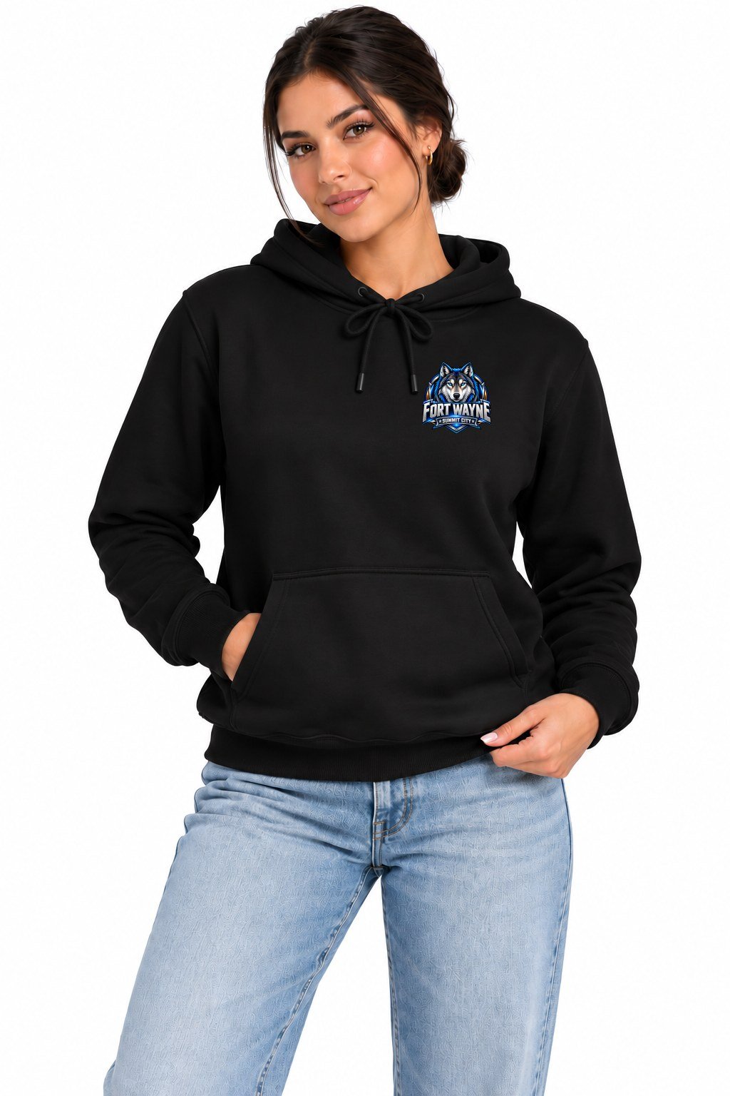 Fort Wayne Summit City Wolf Hoodie Fort Wayne Summit City wolf hoodie, black, women's left chest logo