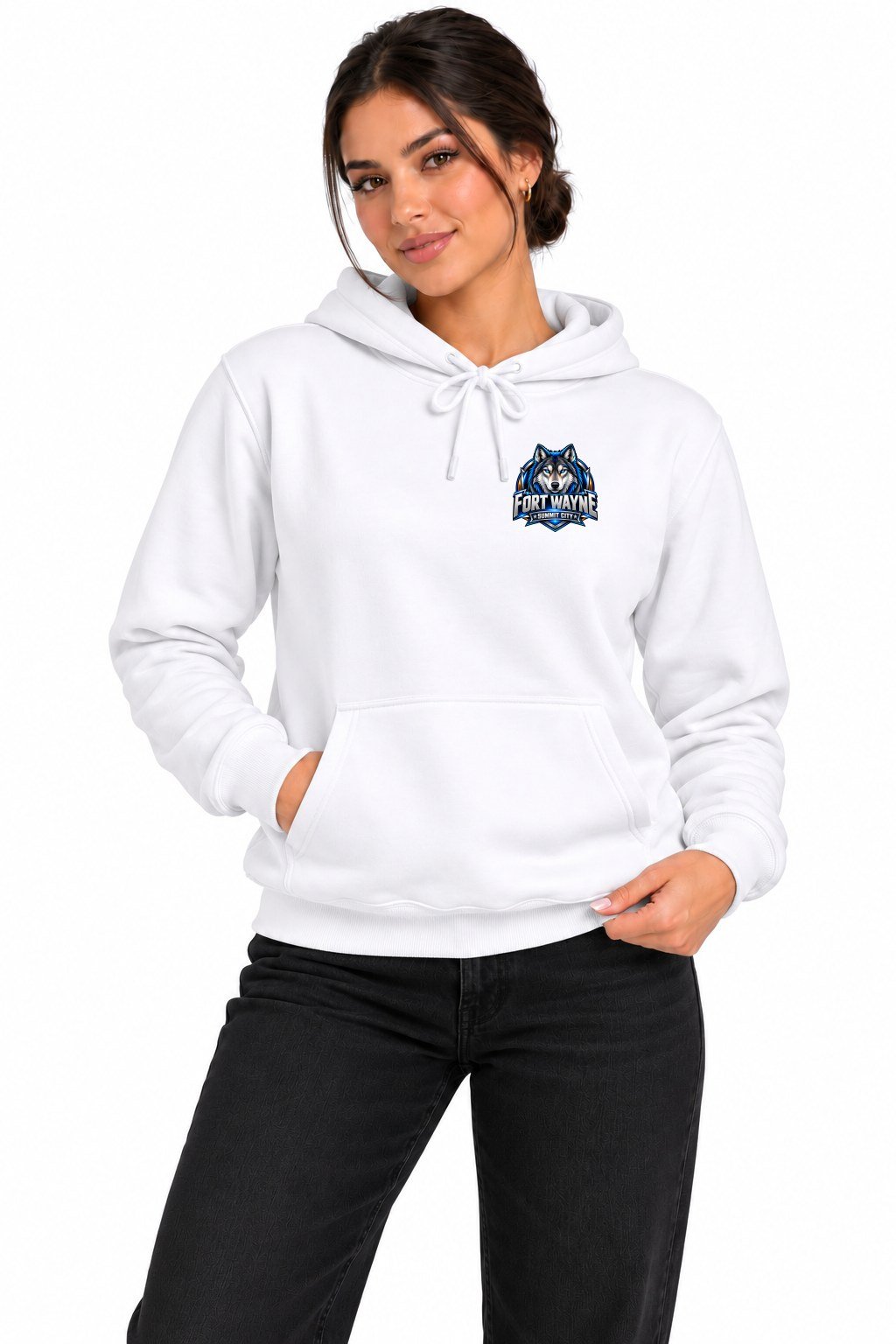 Fort Wayne Summit City Wolf Hoodie Fort Wayne Summit City wolf hoodie, white, women's left chest logo