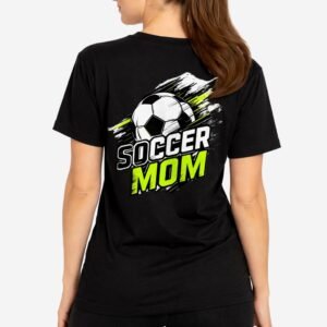 SOCCER MOM Football Design design on Women's black t-shirt, back