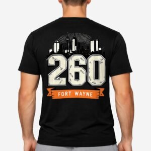 Fort Wayne 260 Shirt design on Men's black t-shirt, back
