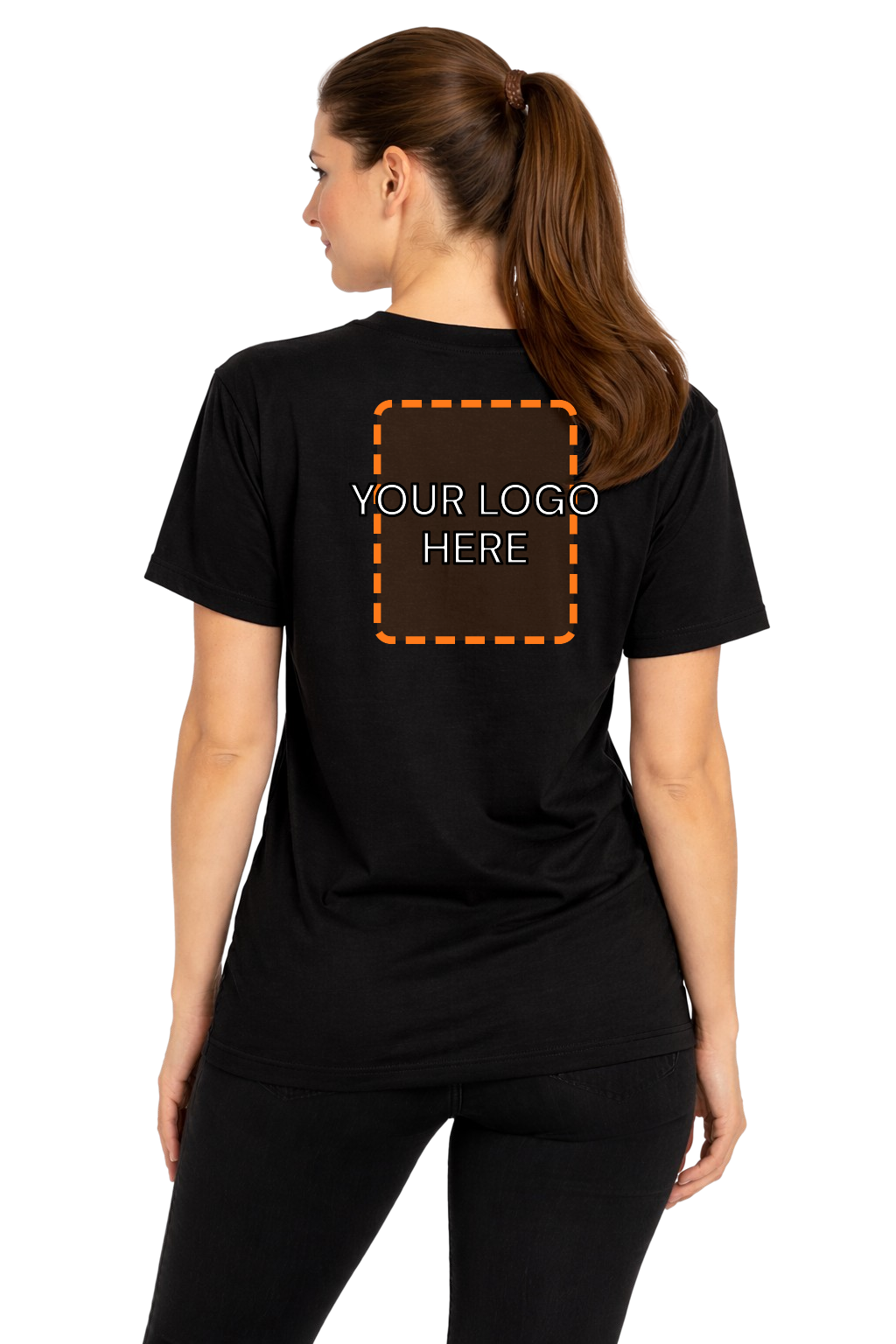Black custom t-shirt for women - Fort Wayne printing, back view