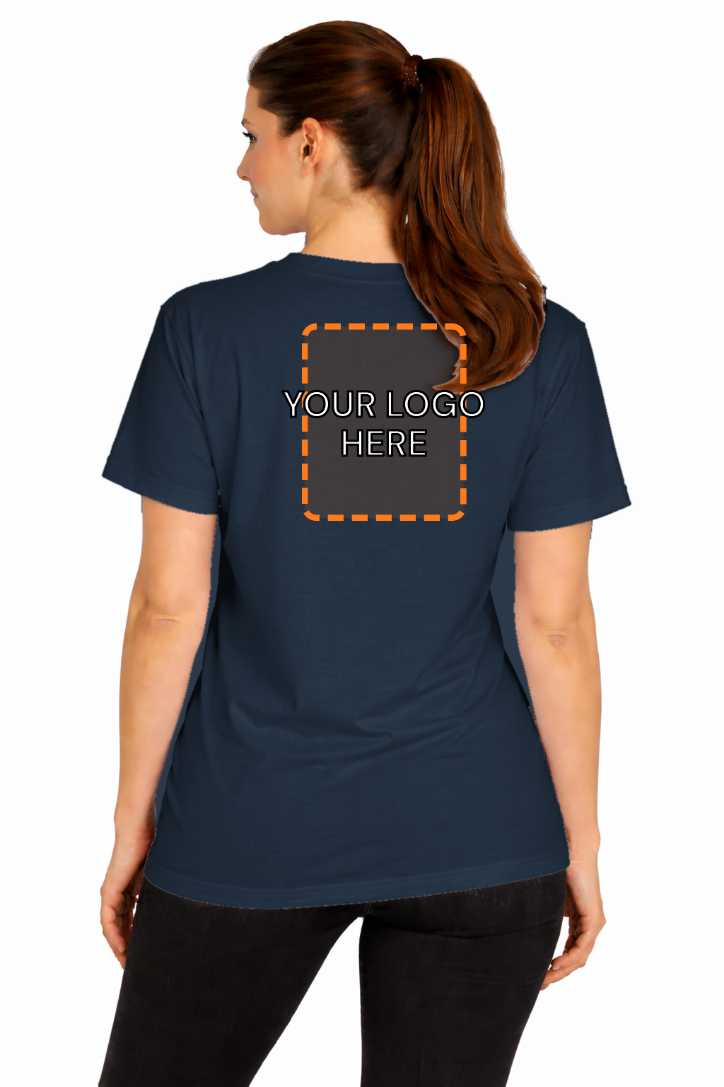 Navy custom t-shirt for women - Fort Wayne printing, back view